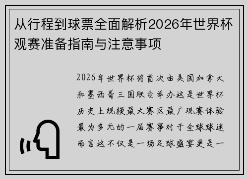 从行程到球票全面解析2026年世界杯观赛准备指南与注意事项